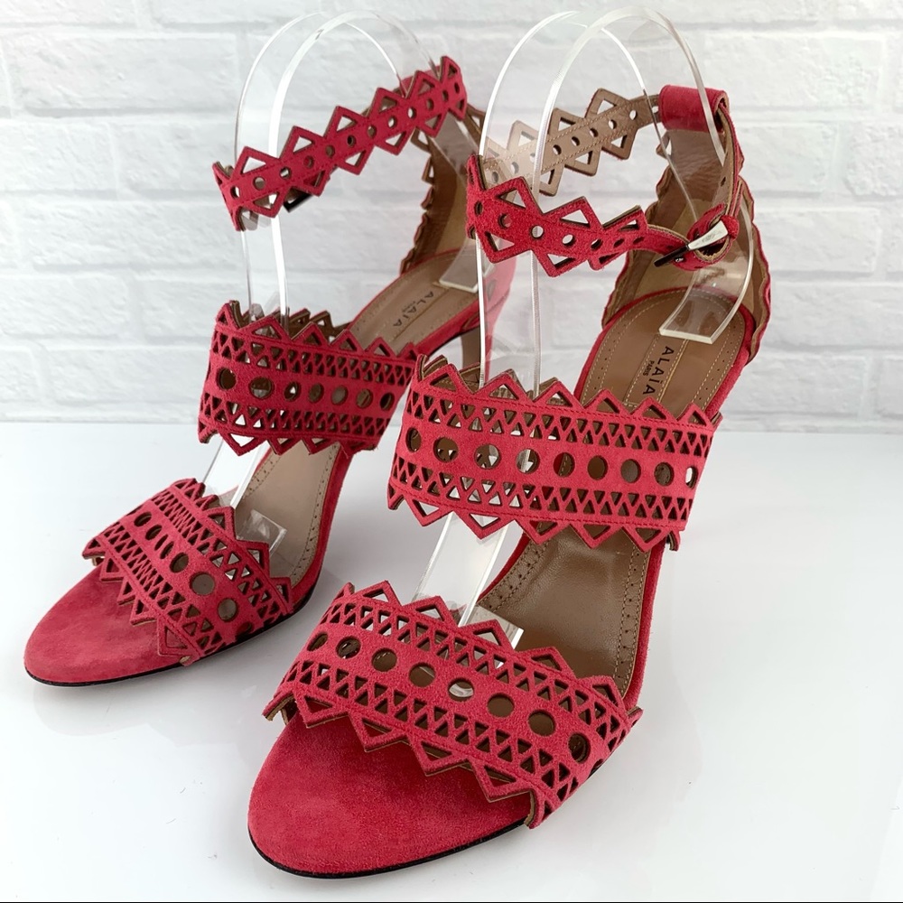 NEW! Alaia Laser Cut Strap Heel Suede Sandals Size 40 $1340